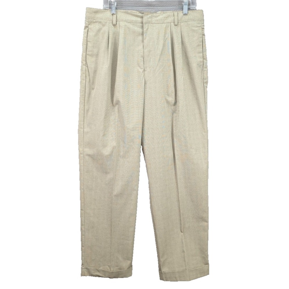 Dockers Men's Micro Pattern Pants Khaki 36x32 No Wrinkles Pleated High Rise NEW